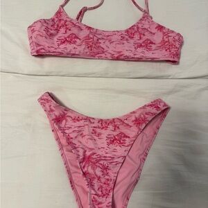Pacsun Pink Tropical Print Bikini Set